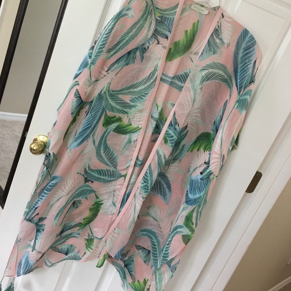 Spartina Linen Palm Leaf print Caftan coverup
